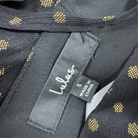NWT Lulus Called For a Toast Black and Gold Dot Long Sleeve Romper (size S) - Picture 7 of 9